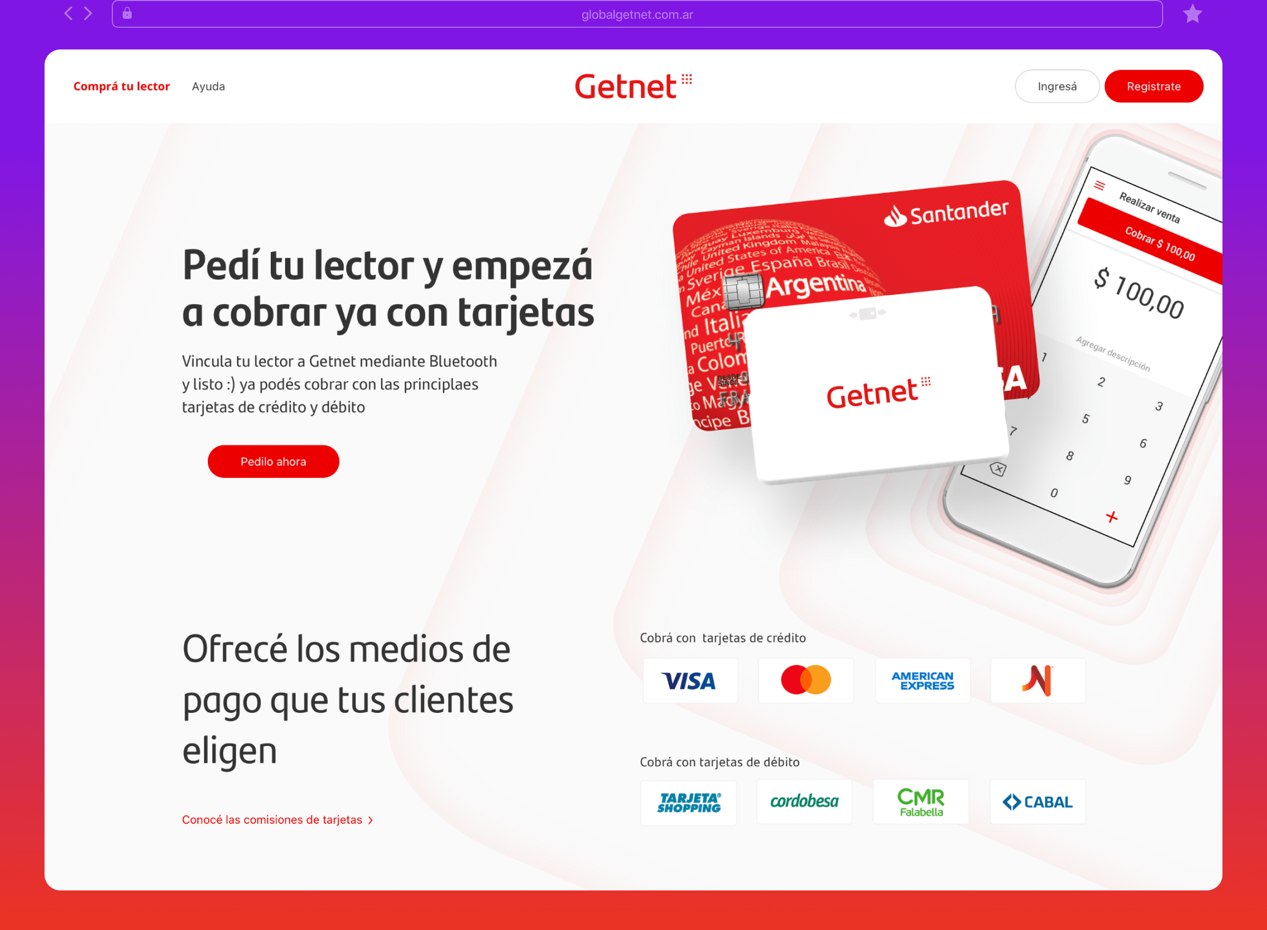 Image of the main page of Getnet, a Santander Solution for paymets